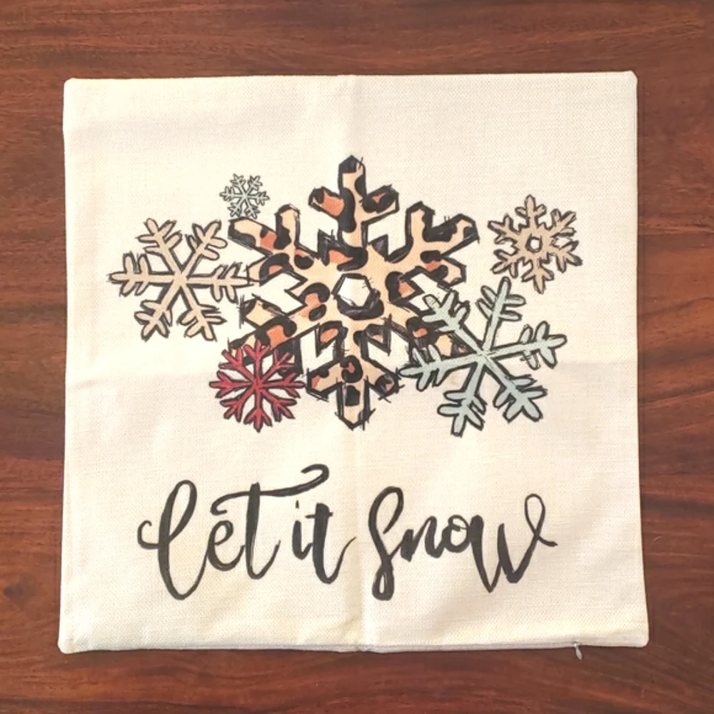 Christmas Pillow Cover 18x18 Let It Snow | Linen Look Snowflake Print | Holiday